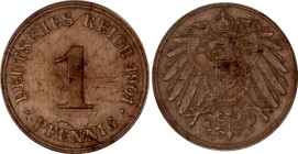 Germany - Empire 1 Pfennig 1901 J PCGS MS 63 BN
KM# 10, N# 853; Copper; Wilhelm II
