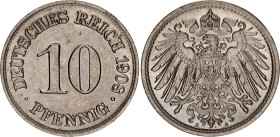 Germany - Empire 10 Pfennig 1908 A
KM# 12, AKS# 12, J. 13, N# 1915; Copper-nickel; Wilhelm II; Berlin Mint; UNC