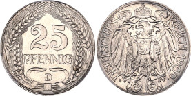 Germany - Empire 25 Pfennig 1909 D PCGS MS 65 
KM# 18, N# 4715; Nickel ; Wilhelm II