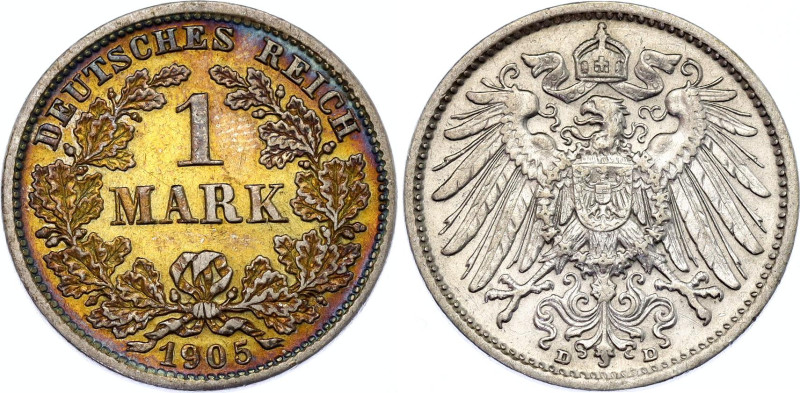 Germany - Empire 1 Mark 1905 D
KM# 14, AKS# 2, J. 17, N# 3412; Silver; Wilhelm ...