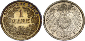 Germany - Empire 1 Mark 1908 J
KM# 14, AKS# 2, J. 17, N# 3412; Silver; Wilhelm II; Hamburg Mint; UNC with nice gold toning