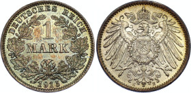 Germany - Empire 1 Mark 1915 E
KM# 14, AKS# 2, J. 17, N# 3412; Silver; Wilhelm II; Muldenhütten Mint; UNC with nice toning