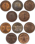 Germany - Weimar Republic 5 x 1 Reichspfennig 1931 - 1932
KM# 37; AKS# 57; J. 313; Bronze; Mints: A, E, F, G, A; AUNC-UNC