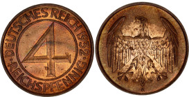 Germany - Weimar Republic 4 Reichspfennig 1932 A
KM# 75, AKS# 52, J. 315, N# 8463; Bronze; Berlin Mint; UNC