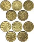 Germany - Weimar Republic 5 x 10 Reichspfennig 1930 - 1936
KM# 40; AKS# 45; J. 317; Aluminum-Bronze; Mints: F, F, J, A, F; XF-UNC