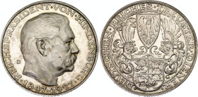 Germany - Weimar Republic 5 Mark "80th Birthday of Paul von Hindenburg" 1927 D Medallic Coinage
X# 1, Kienast 386, N# 316554; Silver 24.81 g., 36 mm....