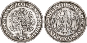 Germany - Weimar Republic 5 Reichsmark 1927 A
KM# 56, J. 331, N# 15888; Silver; Berlin Mint; AUNC
