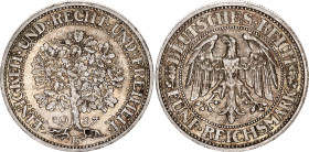 Germany - Weimar Republic 5 Reichsmark 1927 E
KM# 56, J. 331, N# 15888; Silver; Muldenhütten Mint; AUNC