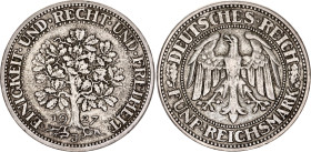 Germany - Weimar Republic 5 Reichsmark 1927 J
KM# 56, J. 331, N# 15888; Silver; Hamburg Mint; XF-AUNC