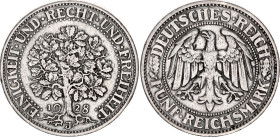 Germany - Weimar Republic 5 Reichsmark 1928 J
KM# 56, J. 331, N# 15888; Silver; Hamburg Mint; XF-AUNC