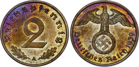 Germany - Third Reich 2 Reichspfennig 1939 A
KM# 90, AKS# 55, J. 362, N# 1918; Bronze; Berlin Mint; UNC with nice multicolor toning
