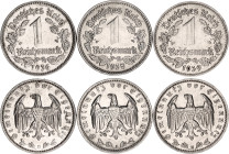 Germany - Third Reich 3 x 1 Reichsmark 1936 - 1939
KM# 78, AKS# 36, J. 354, N# 9527; Nickel; Mints: A, D, E; AUNC-UNC