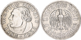 Germany - Third Reich 2 Reichsmark 1933 D
KM# 79, N# 8564; Silver; 450th Anniversary of Birth of Martin Luther; UNC