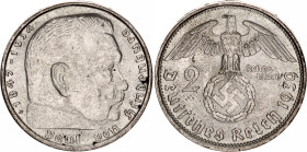 Germany - Third Reich 2 Reichsmark 1939 B
KM# 93, N# 3416; Silver; Paul von Hindenburg; UNC with full mint luster