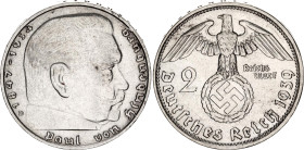 Germany - Third Reich 2 Reichsmark 1939 D
KM# 93, N# 3416; Silver; Paul von Hinderburg; UNC