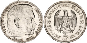 Germany - Third Reich 5 Reichsmark 1935 G
KM# 86, N# 2544; Silver; Paul von Hinderburg; UNC