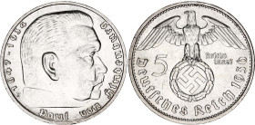 Germany - Third Reich 5 Reichsmark 1936 F
KM# 94, N# 5218; Silver; Paul von Hinderburg; UNC