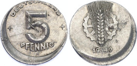 Germany - DDR 5 Pfennig 1949 A Off Center Error
KM# 2, Schön# 2, N# 3022; Aluminium; Berlin Mint; VF