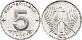 Germany - DDR 5 Pfennig 1952 A
KM# 6, Schön# 6, N# 3419; Aluminium; Berlin Mint; UNC