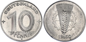 Germany - DDR 10 Pfennig 1950 E Key Date
KM# 3, Schön# 3, N# 3420; Aluminium; Muldenhütten Mint; UNC