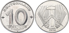 Germany - DDR 10 Pfennig 1952 A
KM# 7, Schön# 7, N# 3421; Aluminium; Berlin Mint; UNC