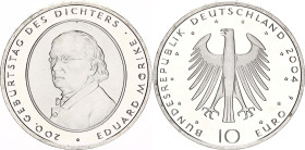 Germany - FRG 10 Euro 2004 F
KM# 233, N# 12798; Silver; 200th Anniversary of Birth of E.Morike.; UNC