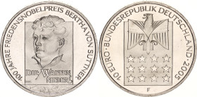 Germany - FRG 10 Euro 2005 F
KM# 242, N# 13131; Silver; 100 Years of Peace Nobdel Prize; B.Suttler; UNC