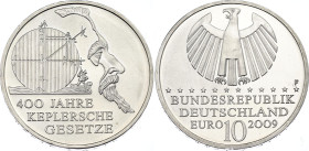 Germany - FRG 10 Euro 2009 F
KM# 280, J. 543, Schön# 272, N# 13205; Silver., Proof-like; Kepler's laws - 400th Anniversary; Stuttgart Mint; UNC