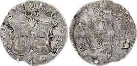 Russia - Livonia 4 Kopeks 1757
Bit# 641, N# 69651; Silver 0.79 g.; Elizabeth of Russia; VG