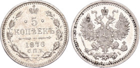 Russia 5 Kopeks 1876 СПБ HI
Bit# 277; Silver 0.91 g.; AUNC, hurshly cleaned