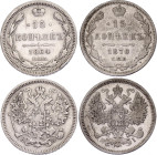 Russia 2 x 15 Kopeks 1864 - 1870
Bit# 189, 238; Silver; VF