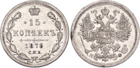 Russia 15 Kopeks 1879 СПБ НФ
Bit# 248; Silver 2.74 g.; XF-