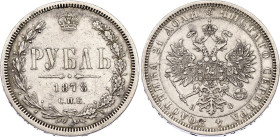 Russia 1 Rouble 1878 СПБ НФ
Bit# 92, 1,5 R by Petrov; Conros# 80/23; Silver 20.59 g.; AUNC, with hairlines