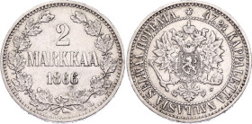Russia - Finland 2 Markkaa 1866 S
Bit# 618; Silver 10.24 g.; XF