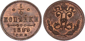 Russia 1/4 Kopek 1899 СПБ
Bit# 310; Copper 0.83 g.; UNC with red mint luster