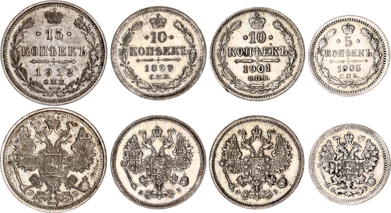 Russia 5 - 2 x 10 - 15 Kopeks 1899 - 1912
Various Dates & Denominations; Silver...
