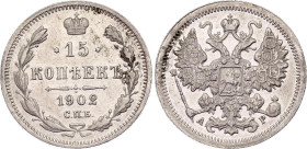 Russia 15 Kopeks 1902 СПБ АР
Bit# 128; Silver 2.75 g.; AUNC/UNC with minor hairlines