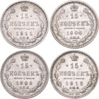 Russia 4 x 15 Kopeks 1908 - 1912
Silver; XF