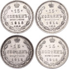 Russia 4 x 15 Kopeks 1913 - 1916
Silver; XF/UNC