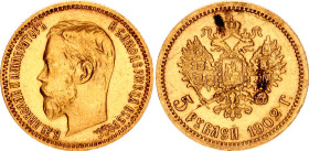 Russia 5 Roubles 1902 AP
Bit# 29, Conros# 20/12; Gold (.900) 4.30 g.; XF-AUNC