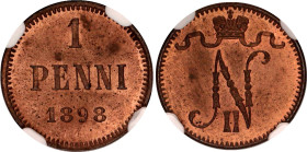 Russia - Finland 1 Penni 1898 NGC MS 64 RB
Bit# 459, Conros# 489/23; Copper; UNC