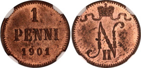 Russia - Finland 1 Penni 1901 NGC MS 64 RB
Bit# 462, Conros# 489/26; Copper; UNC
