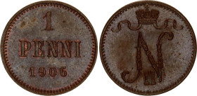 Russia - Finland 1 Penni 1906
Bit# 467, Conros# 489/31; Copper 1.28 g.; UNC Toned