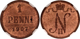 Russia - Finland 1 Penni 1907 NGC MS 64 RD
Bit# 468, Conros# 489/32; Copper; UNC