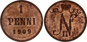 Russia - Finland 1 Penni 1909
Bit# 470, Conros# 489/34; Copper 1.28 g.; UNC