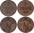 Russia - Finland 2 x 5 Pennia 1896 - 1898
Bit# 441, 443; XF