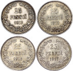 Russia - Finland 4 x 25 Pennia 1913 - 1917
Silver; UNC