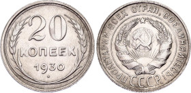 Russia - USSR 20 Kopeks 1930
Y# 88, N# 5346; Silver; UNC with minor hairlines