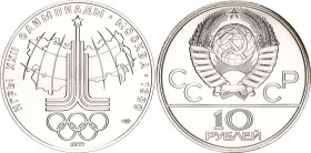 Russia - USSR 10 Roubles 1977
Y# 150, N# 3161; Silver; 1980 Summer Olympics, Moscow - Map of USSR; UNC with full mint luster