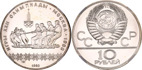 Russia - USSR 10 Roubles 1980 NGC MS 67
Y# 184, N# 32774; Silver; 1980 Summer Olympics, Moscow - Tug of War